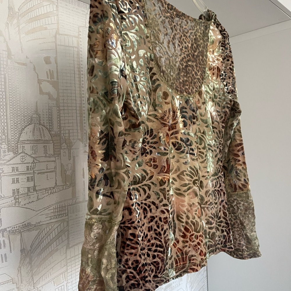 Cache Long Sleeve Top Velour Plant Print - Size Medium M - Picture 5 of 9
